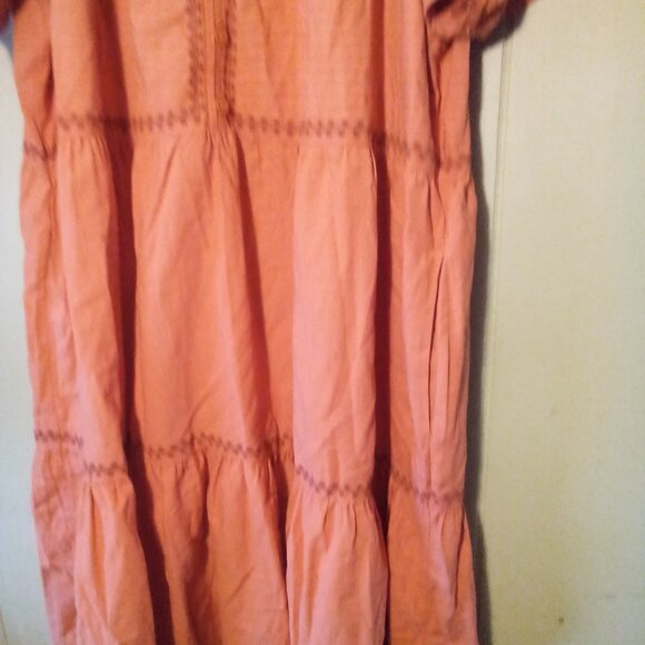Beach Lunch Lounge Dress Women XL Short Sleeve Ruffle Crochet Trim Burnt Orange - Picture 6 of 14